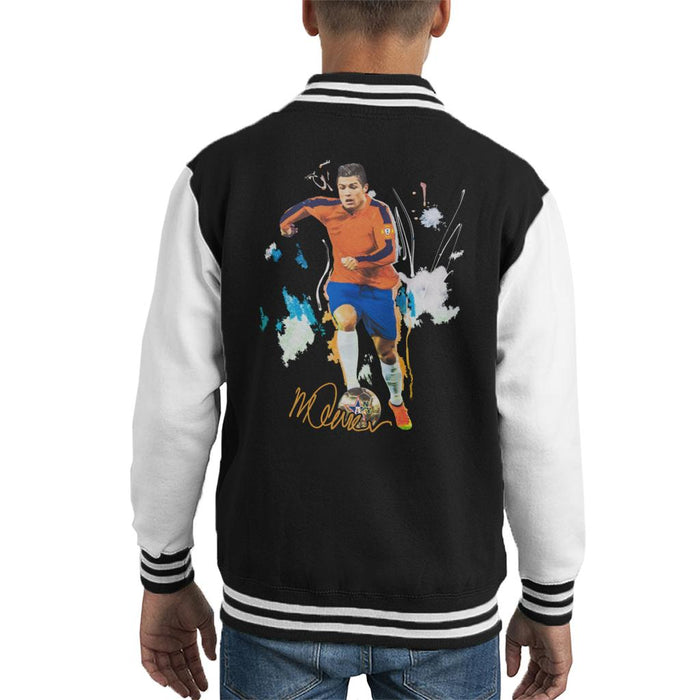 Sidney Maurer Original Portrait Of Football Star Cristiano Ronaldo Kid's Varsity Jacket