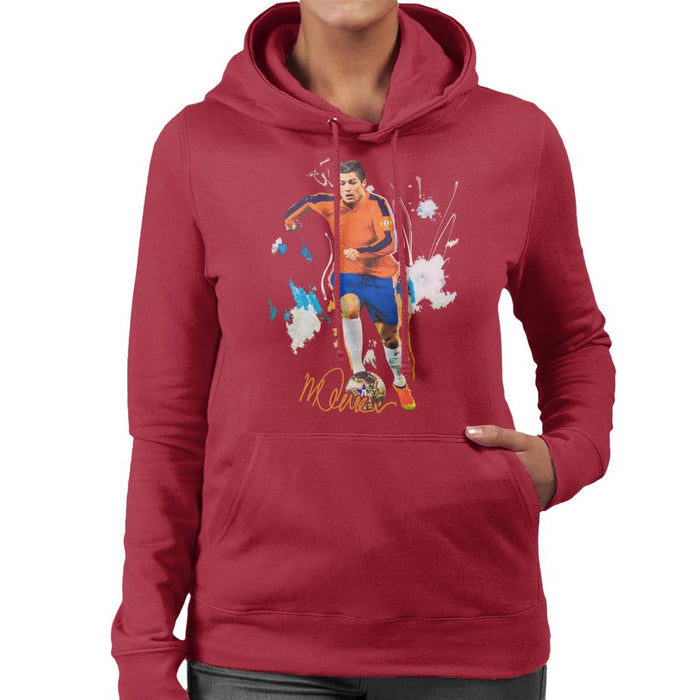 Sidney Maurer Original Portrait Of Football Star Cristiano Ronaldo Women's Hooded Sweatshirt