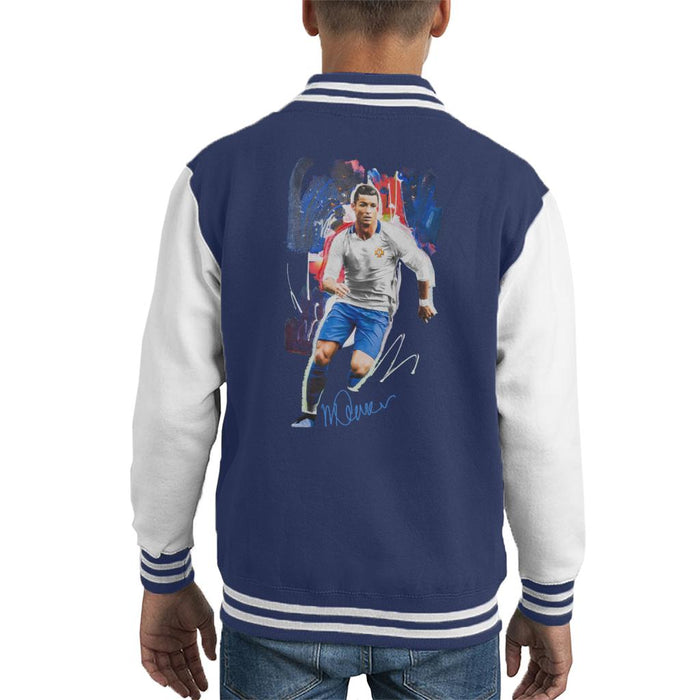 Sidney Maurer Original Portrait Of Striker Cristiano Ronaldo Kid's Varsity Jacket