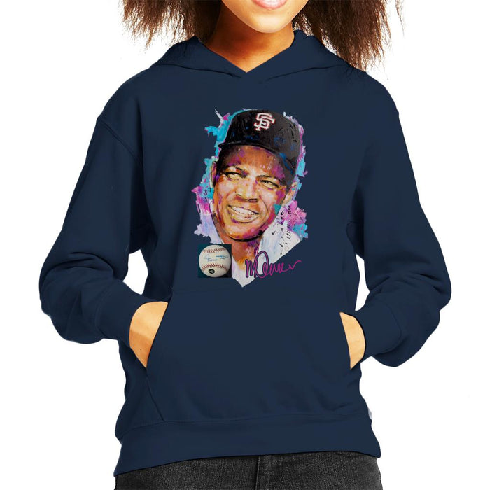 Sidney Maurer Original Portrait Of Willie Mays Kid's Hooded Sweatshirt