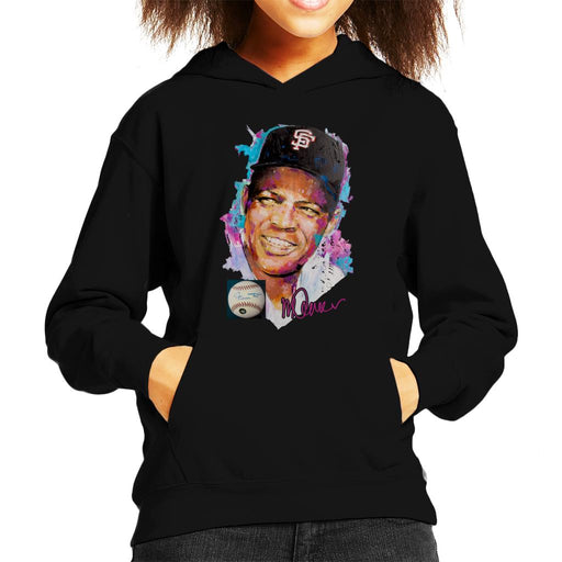 Sidney Maurer Original Portrait Of Willie Mays Kid's Hooded Sweatshirt