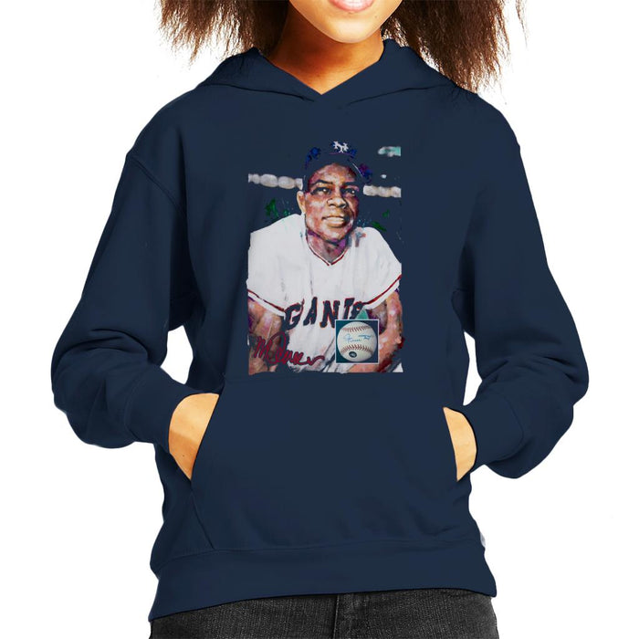 Sidney Maurer Original Portrait Of Giants Star Willie Mays Kid's Hooded Sweatshirt