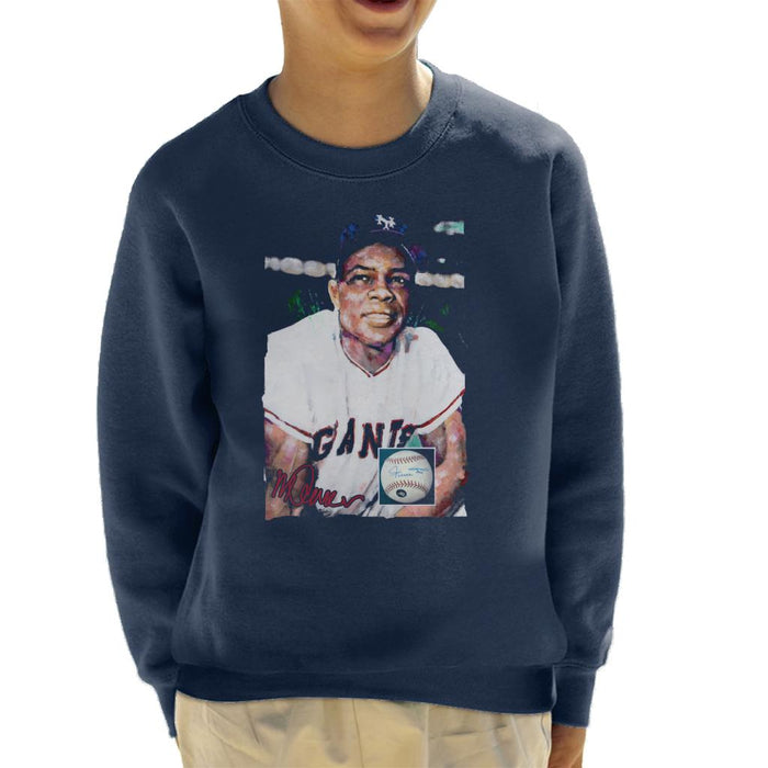 Sidney Maurer Original Portrait Of Giants Star Willie Mays Kid's Sweatshirt
