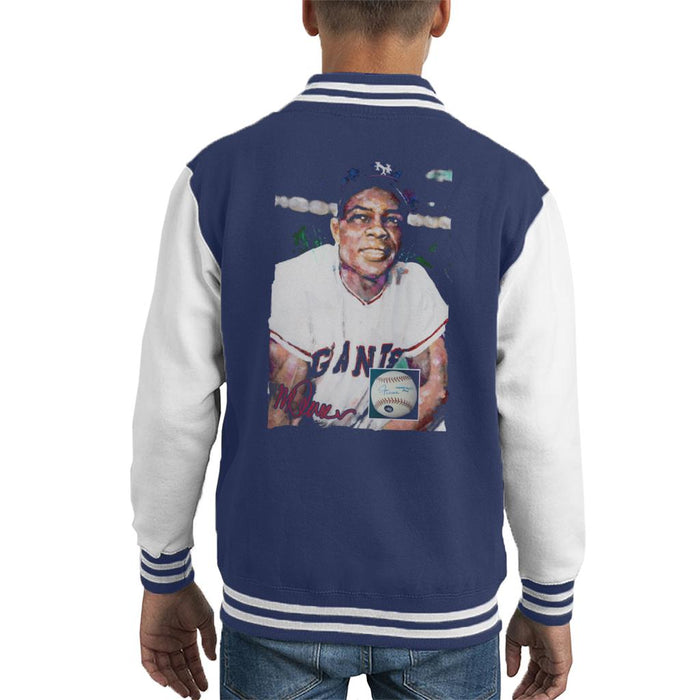Sidney Maurer Original Portrait Of Giants Star Willie Mays Kid's Varsity Jacket