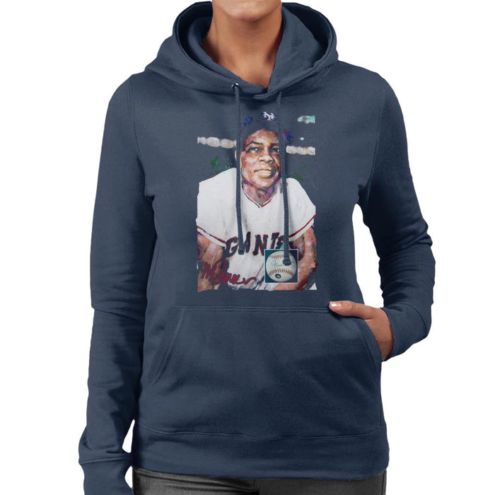 Sidney Maurer Original Portrait Of Giants Star Willie Mays Women's Hooded Sweatshirt