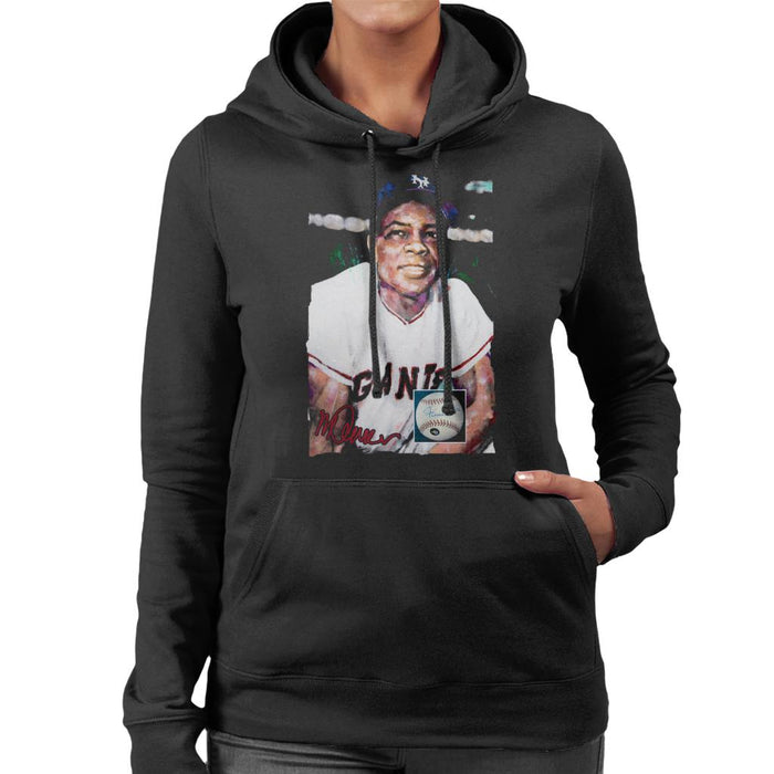 Sidney Maurer Original Portrait Of Giants Star Willie Mays Women's Hooded Sweatshirt