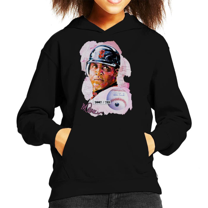 Sidney Maurer Original Portrait Of Giants Baseball Player Barry Bonds Kid's Hooded Sweatshirt