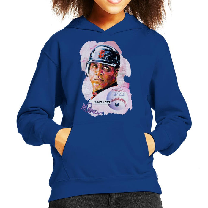 Sidney Maurer Original Portrait Of Giants Baseball Player Barry Bonds Kid's Hooded Sweatshirt
