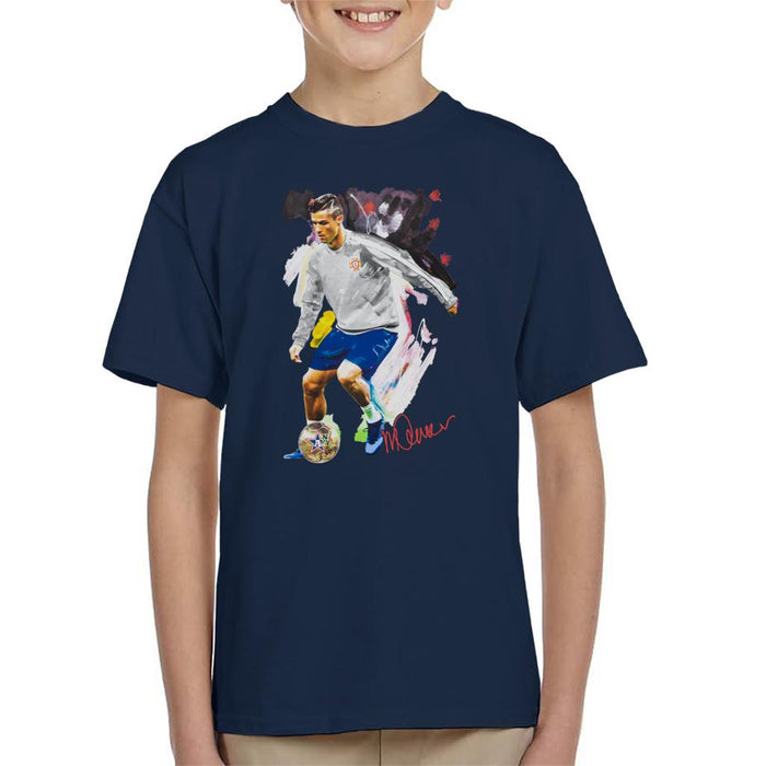 Sidney Maurer Original Portrait Of Cristiano Ronaldo Dribbling A Football Kid's T-Shirt