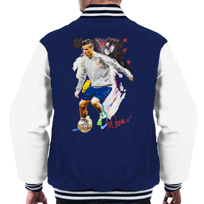 Sidney Maurer Original Portrait Of Cristiano Ronaldo Dribbling A Football Men's Varsity Jacket