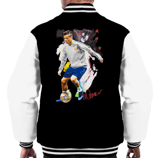 Sidney Maurer Original Portrait Of Cristiano Ronaldo Dribbling A Football Men's Varsity Jacket