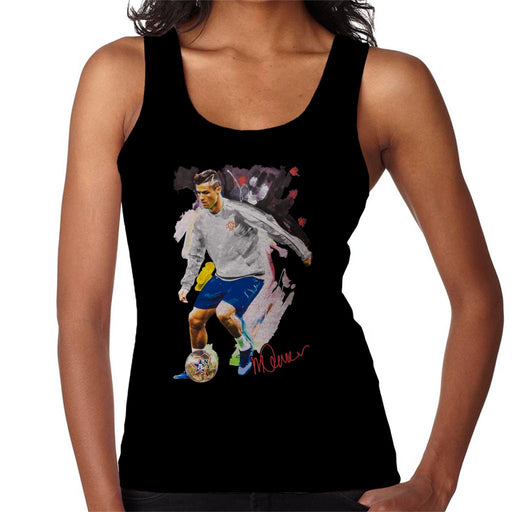 Sidney Maurer Original Portrait Of Cristiano Ronaldo Dribbling A Football Women's Vest