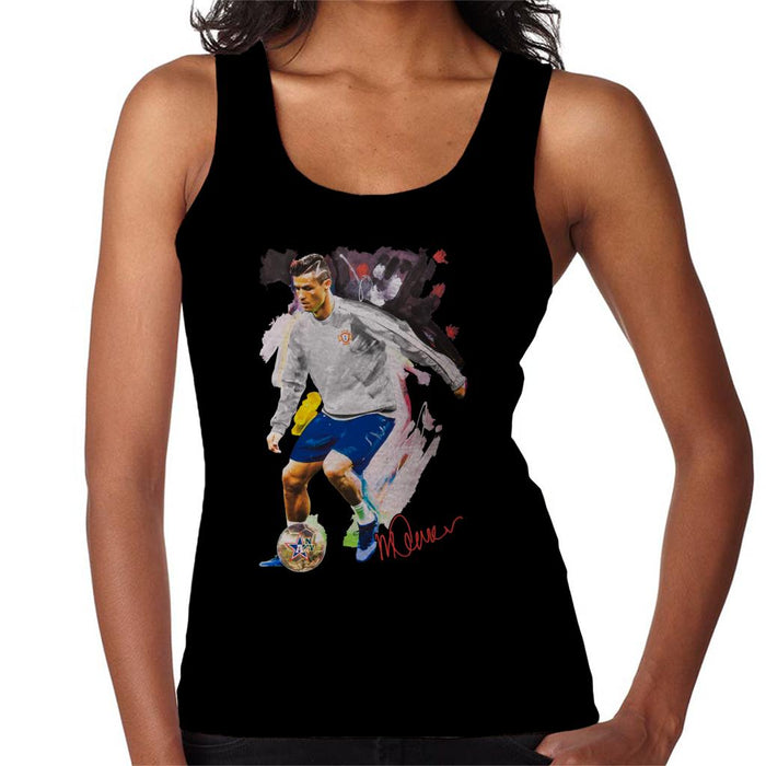 Sidney Maurer Original Portrait Of Cristiano Ronaldo Dribbling A Football Women's Vest