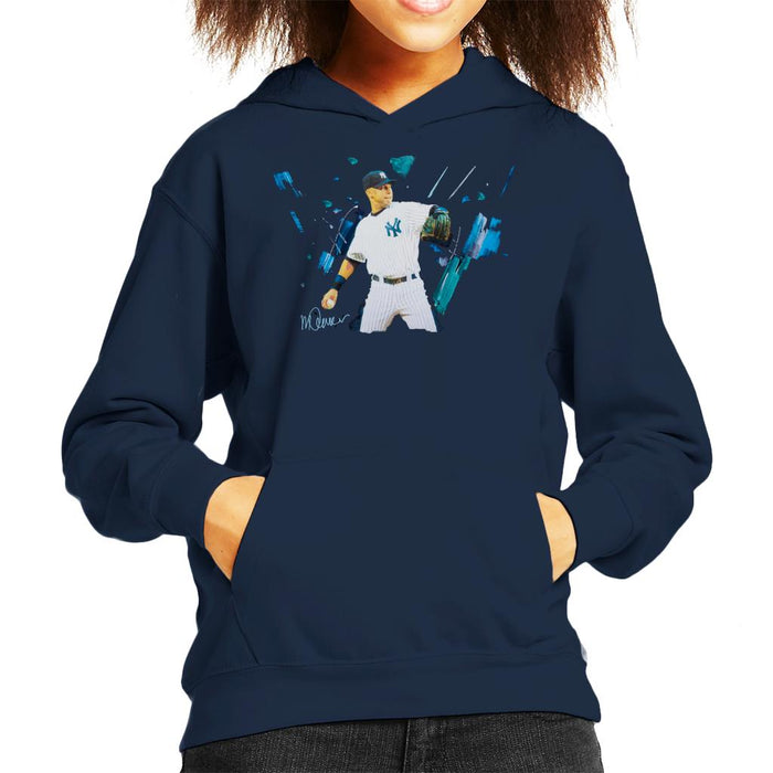 Sidney Maurer Original Portrait Of Yankees Baseball Player Derek Jeter Kid's Hooded Sweatshirt