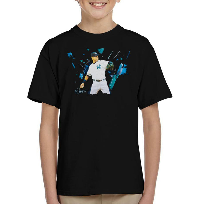 Sidney Maurer Original Portrait Of Yankees Baseball Player Derek Jeter Kid's T-Shirt