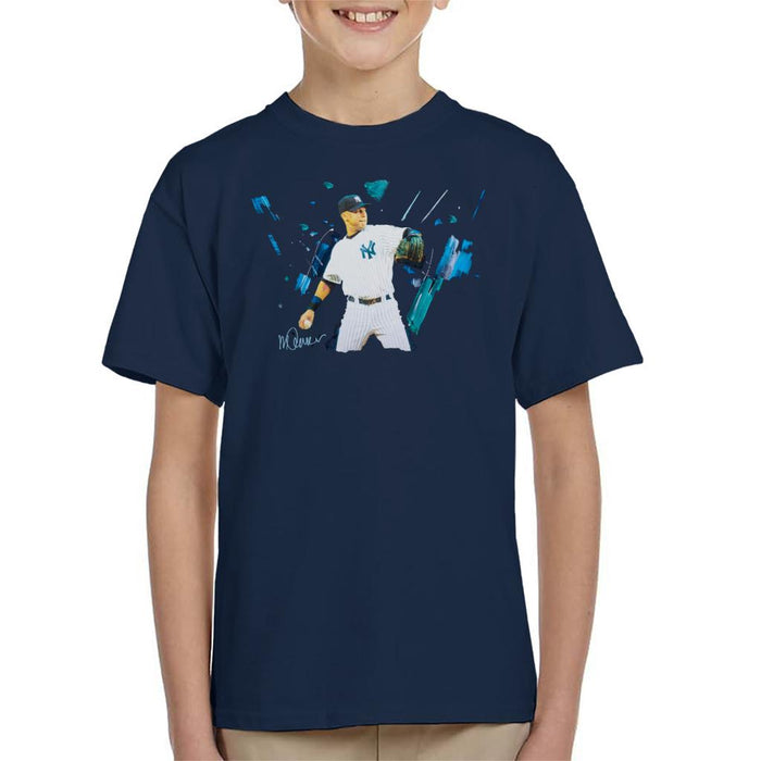 Sidney Maurer Original Portrait Of Yankees Baseball Player Derek Jeter Kid's T-Shirt