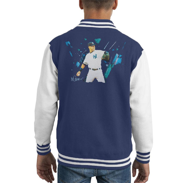 Sidney Maurer Original Portrait Of Yankees Baseball Player Derek Jeter Kid's Varsity Jacket