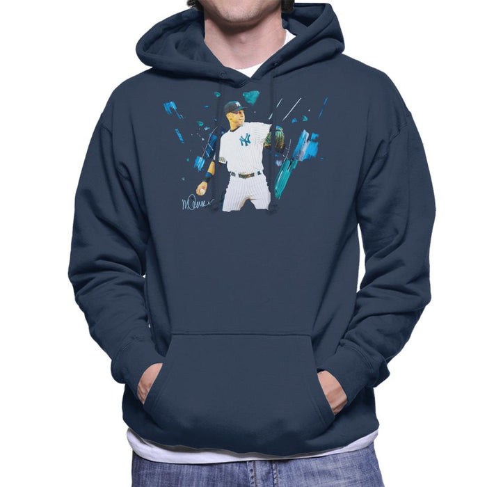 Sidney Maurer Original Portrait Of Yankees Baseball Player Derek Jeter Men's Hooded Sweatshirt