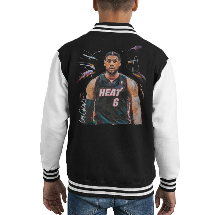 Sidney Maurer Original Portrait Of LeBron James Miami Heat Jersey Kid's Varsity Jacket