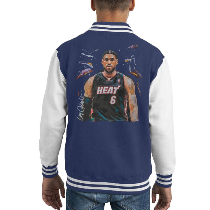 Sidney Maurer Original Portrait Of LeBron James Miami Heat Jersey Kid's Varsity Jacket