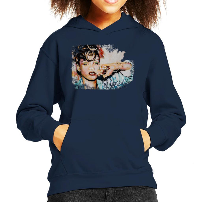 Sidney Maurer Original Portrait Of Rihanna Red Nails Kid's Hooded Sweatshirt