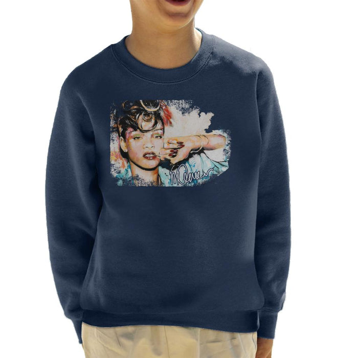 Sidney Maurer Original Portrait Of Rihanna Red Nails Kid's Sweatshirt