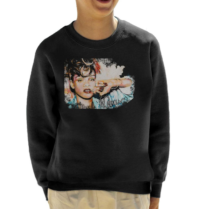 Sidney Maurer Original Portrait Of Rihanna Red Nails Kid's Sweatshirt