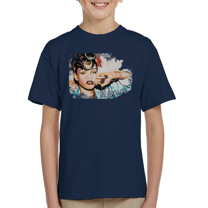 Sidney Maurer Original Portrait Of Rihanna Red Nails Kid's T-Shirt