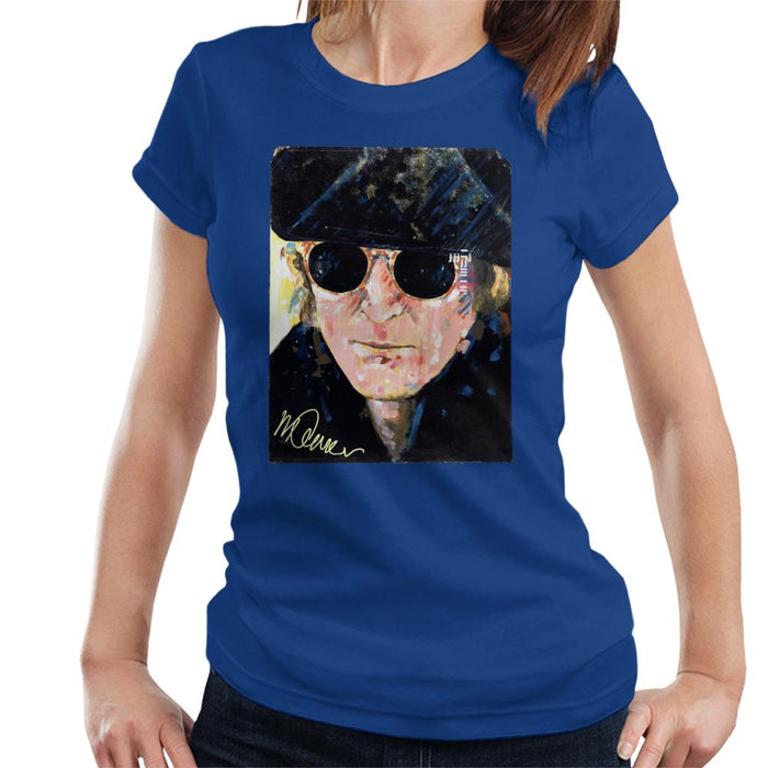 Sidney Maurer Original Portrait Of John Lennon Hat And Sunglasses Women's T-Shirt