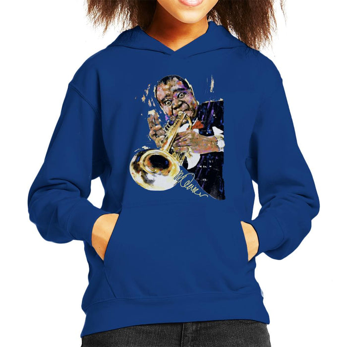 Sidney Maurer Original Portrait Of Louis Armstrong With Trumpet Kid's Hooded Sweatshirt