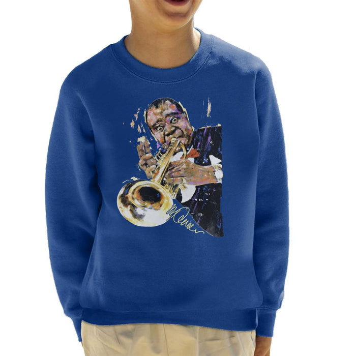 Sidney Maurer Original Portrait Of Louis Armstrong With Trumpet Kid's Sweatshirt